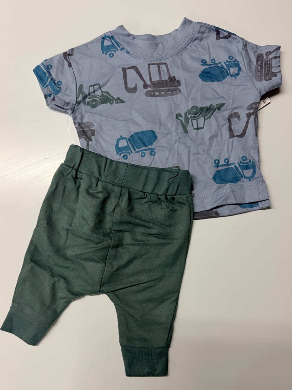 Kids Blue Construction Print Top & Green Pants Matching Set